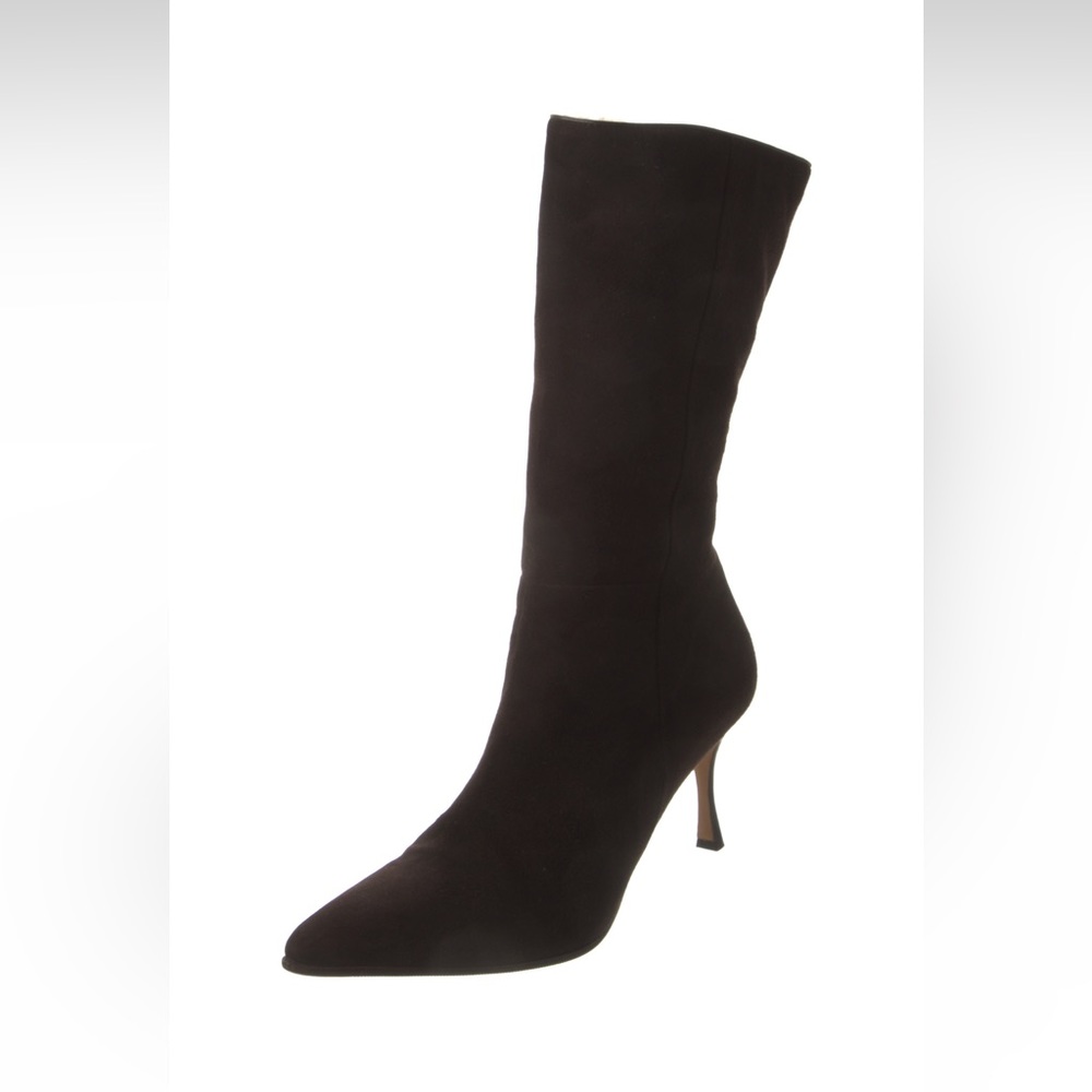 Manolo Blahnik Brown Suede and Shearling High Heel Boot